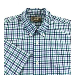 Duluth Men's Wrinkle Fighter Relaxed Fit Pocket Green Blue Check‎ Shirt L/Tall